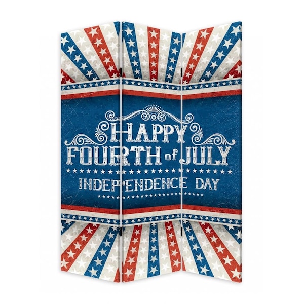 Homeroots Happy 4th of July Three Panel Room Divider Screen, Multi Color 415084 - main